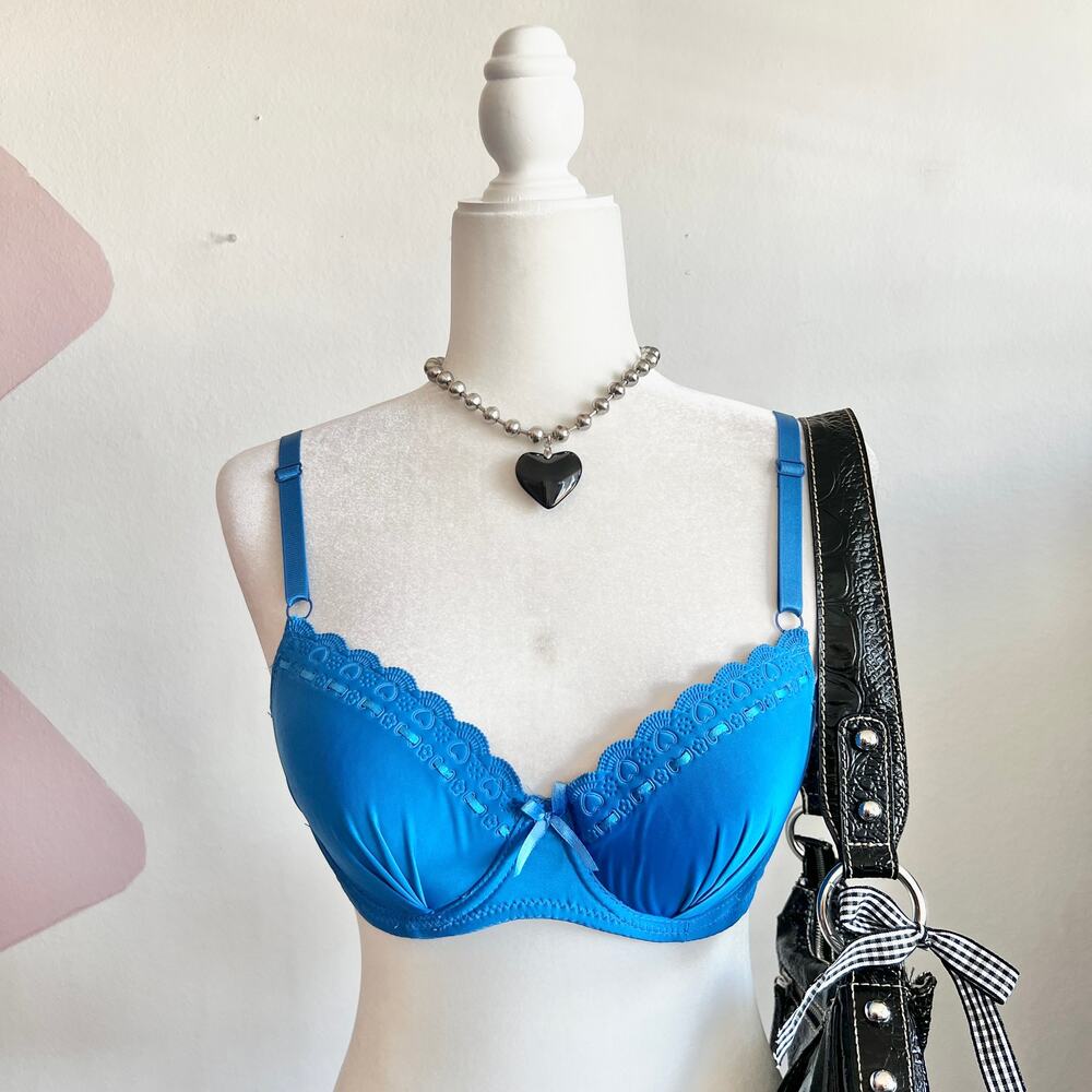 Blue Embroidered Heart Rave Bra, Coquette Festival Ravewear 34C